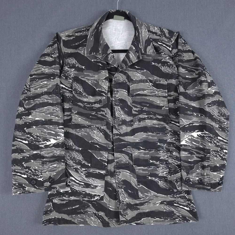 Atlanco Tiger Stripe Camo Shirt Men Small Long Gray Camouflage Military Spec Ops